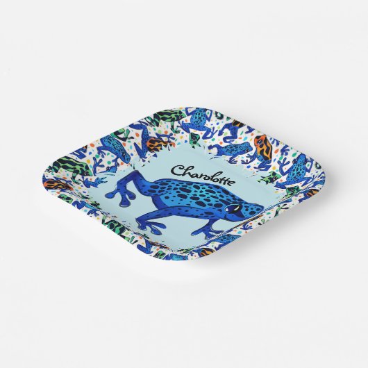 名パーソナライズされた前レインフォレストフログスクエアプレート ペーパープレート (傾斜あり)