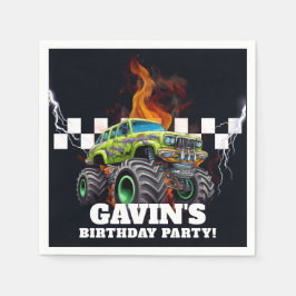 名パーソナライズされた前レトロモンスタートラック スタンダードカクテルナプキン