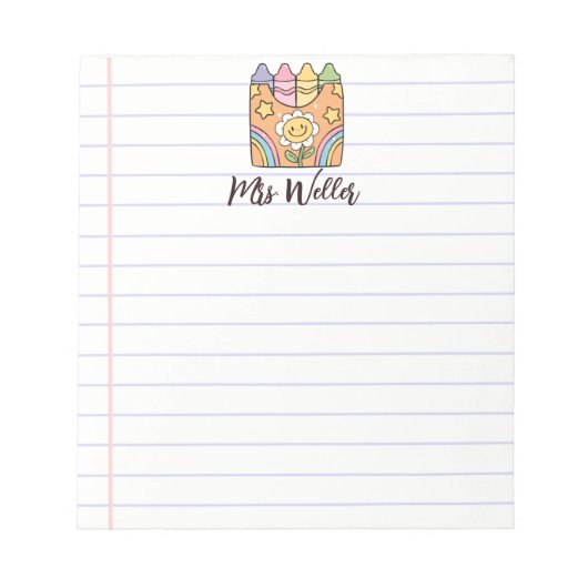 名パーソナライズされた前レトロヴィンテージ学校先生 ノートパッド (正面)