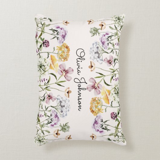 名パーソナライズされた前ワイルドフラワーガーデン アクセントクッション (正面(垂直))