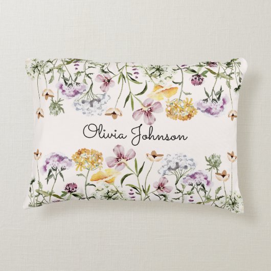 名パーソナライズされた前ワイルドフラワーガーデン アクセントクッション (裏面)