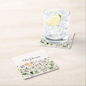 名パーソナライズされた前ワイルドフラワーガーデン スクエアペーパーコースター (インサイチュ)