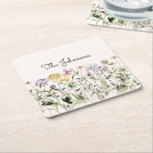 名パーソナライズされた前ワイルドフラワーガーデン スクエアペーパーコースター (アングル)