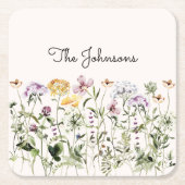 名パーソナライズされた前ワイルドフラワーガーデン スクエアペーパーコースター (正面)