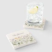 名パーソナライズされた前ワイルドフラワーガーデン ストーンコースター (横)