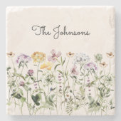 名パーソナライズされた前ワイルドフラワーガーデン ストーンコースター (正面)