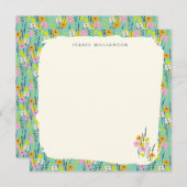 名パーソナライズされた前ワイルドフラワーフローラガーデングリーン ノートカード (正面/裏面)