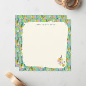 名パーソナライズされた前ワイルドフラワーフローラガーデングリーン ノートカード (正面/裏面インサイチュ)