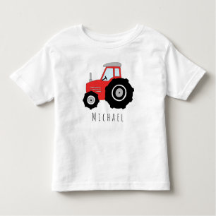 名パーソナライズされた前付き少年赤農家用トラクター トドラーTシャツ