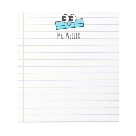 名パーソナライズされた前先生かわいい微笑み定規 ノートパッド (正面)