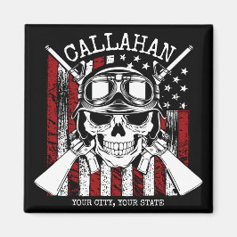 名パーソナライズされた前兵士スカルデュアルガン米国国旗 マグネット