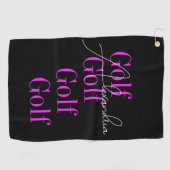 名パーソナライズされた前女子ネオンピンク ゴルフタオル (横)