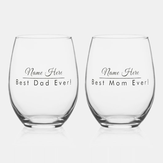 名パーソナライズされた前最高のパパと母は今までエレガント ステムなしワイングラス (正面)
