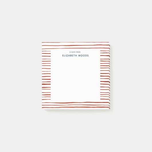 名パーソナライズされた前水彩赤の祝日ストライプの ポストイット (正面)