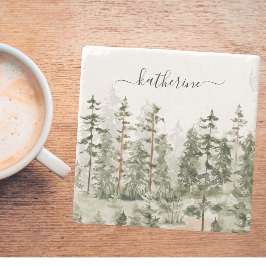 名パーソナライズされた前素朴松の森ピナリー ストーンコースター