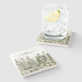 名パーソナライズされた前素朴松の森ピナリー ストーンコースター (横)