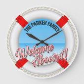 名パーソナライズされた前航海の帆救命ブイ ラージ壁時計 (正面)