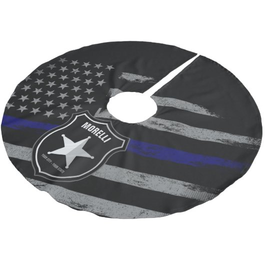 名パーソナライズされた前警察官保安官警察官旗 ブラッシュドポリエステルツリースカート (アングル)