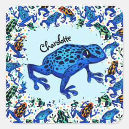 名パーソナライズされた前雨林フロッグステッカー スクエアシール