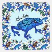 名パーソナライズされた前雨林フロッグステッカー スクエアシール (正面)
