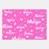 名パーソナライズされた前鮮やか明るい赤紫色ピンク ラッピングペーパーシート (正面3)