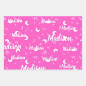 名パーソナライズされた前鮮やか明るい赤紫色ピンク ラッピングペーパーシート (正面2)