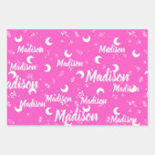 名パーソナライズされた前鮮やか明るい赤紫色ピンク ラッピングペーパーシート (正面)