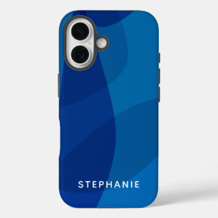 名パーソナライズされた前鮮やか明モダン青 iPhone 16ケース