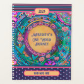 名パーソナライズされた前1語のかわいらしフローラストライプ プランナー手帳 (正面)