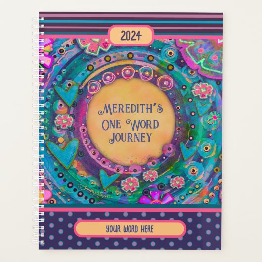 名パーソナライズされた前1語のかわいらしフローラストライプ プランナー手帳 (正面)