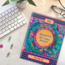 名パーソナライズされた前1語のかわいらしフローラストライプ プランナー手帳