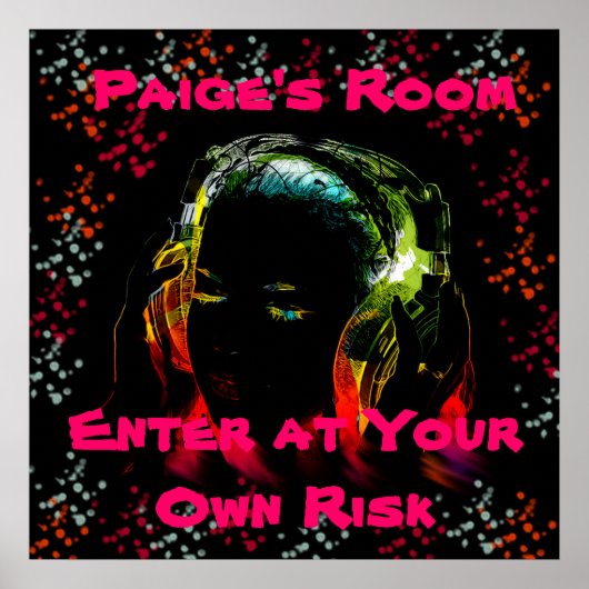 名パーソナライズされた前10代のGirl Music Headphones ポスター (正面)