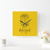 名パーソナライズされた前10月マリゴールド誕生花 スクエア壁時計 (ホーム)