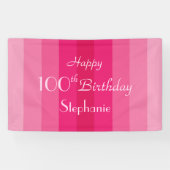 名パーソナライズされた前100誕生日ピンクストライプ色 横断幕 (横)