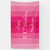 名パーソナライズされた前100誕生日ピンクストライプ色 横断幕 (縦)