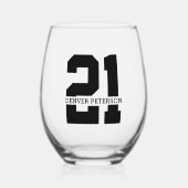名パーソナライズされた前21歳の誕生日モダン ステムなしワイングラス (正面)