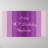 名パーソナライズされた前50誕生日紫ストライプ ポスター (正面)