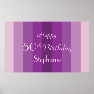 名パーソナライズされた前50誕生日紫ストライプ ポスター