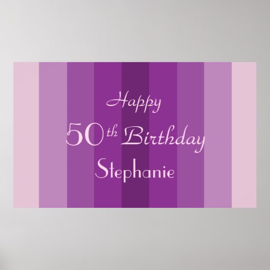 名パーソナライズされた前50誕生日紫ストライプ ポスター (正面)