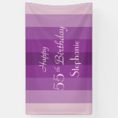 名パーソナライズされた前55誕生日紫ストライプ色 横断幕 (縦)