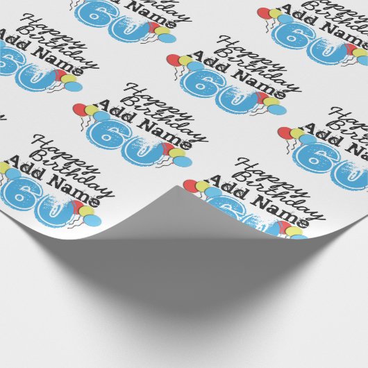 名パーソナライズされた前60年Bday Blue - 60誕生日 ラッピングペーパー (角)