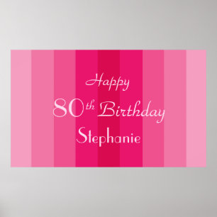 名パーソナライズされた前80誕生日ピンクストライプ色 ポスター