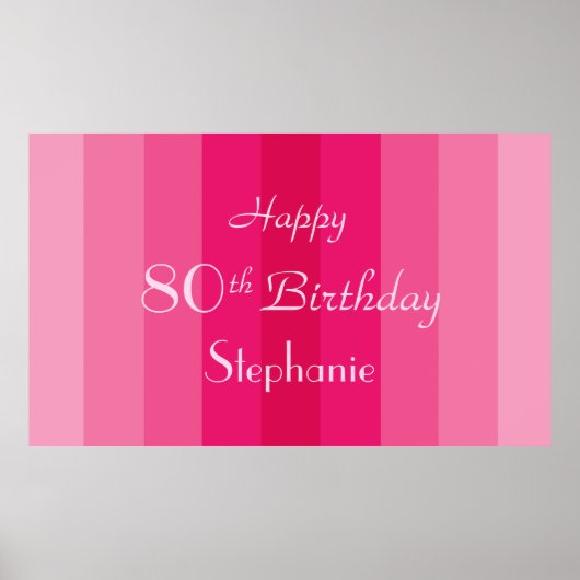 名パーソナライズされた前80誕生日ピンクストライプ色 ポスター (正面)