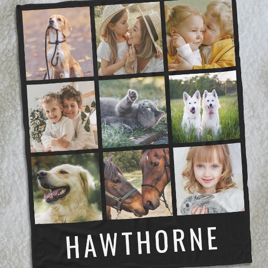 名パーソナライズされた前9写真コラージュ フリースブランケット