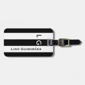 名パーソナライズされた前&イニシャル黒モダンいストライプ ラゲッジタグ (正面横)