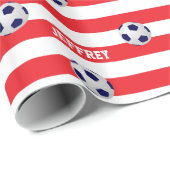 名パーソナライズされた前,サッカーボール赤と白, ラッピングペーパー (ロールコーナー)