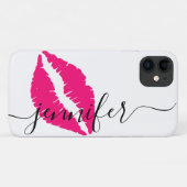 名パーソナライズされた前、スクリプト – ピンクの唇、白/黒 Case-Mate iPhoneケース (裏面(横))