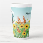 名パーソナライズされた前/バードハウス&フラワーガーデンL カフェラテマグ (正面)