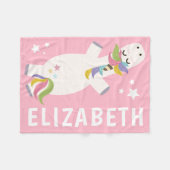 名パーソナライズされた前 |ピンクのユニコーン フリースブランケット (正面(横))