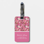 名パーソナライズされた前 |ピンクフローラモノグラム ラゲッジタグ (裏面縦)